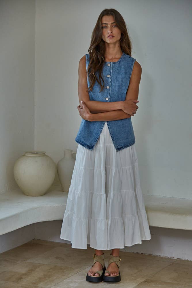 Durham Denim Button Down Vest Top