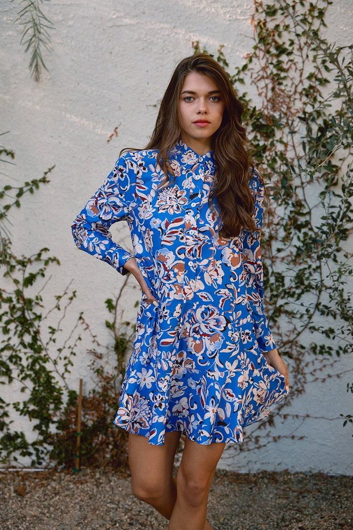 Blue Botanical Shirt Dress