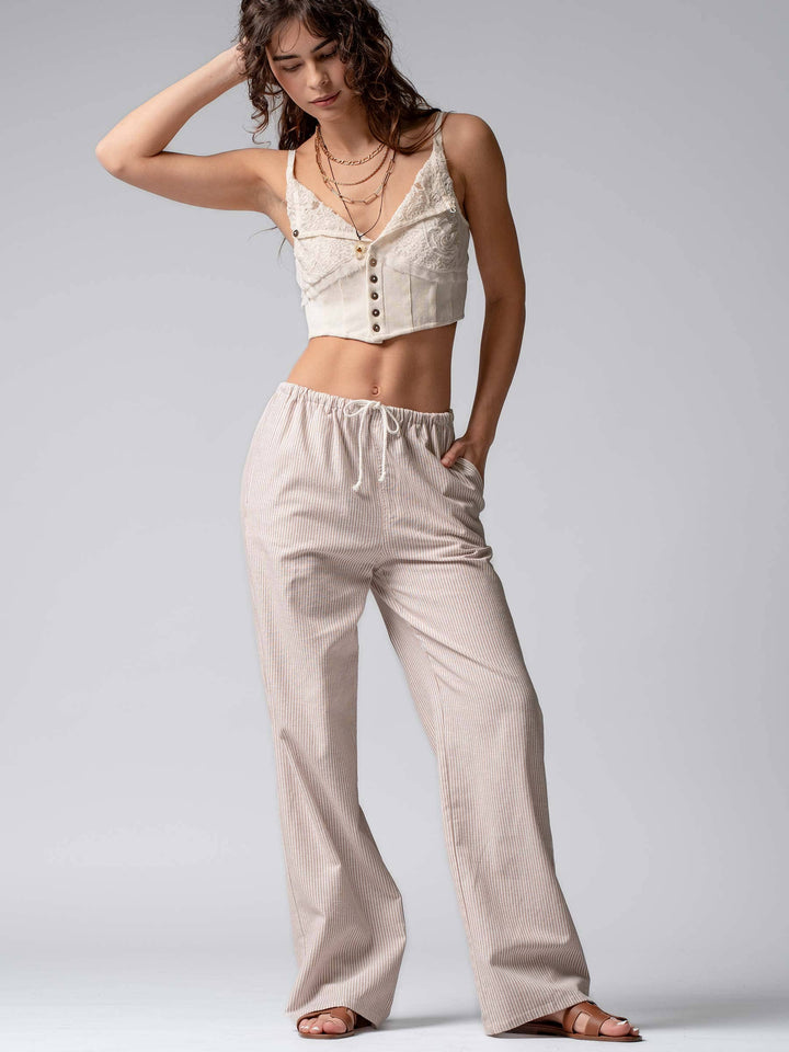 Sarina Pinstripe Drawstring Wide Leg Lounge Pants