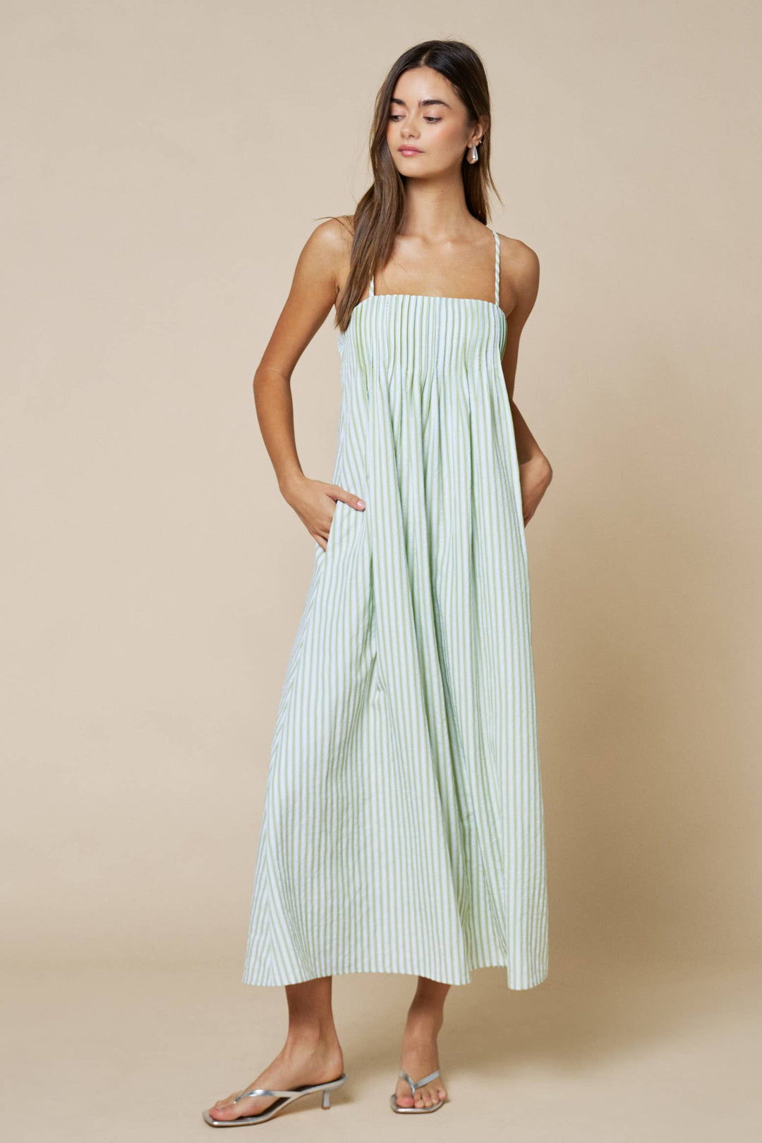 Matcha Pleated Maxi Dress
