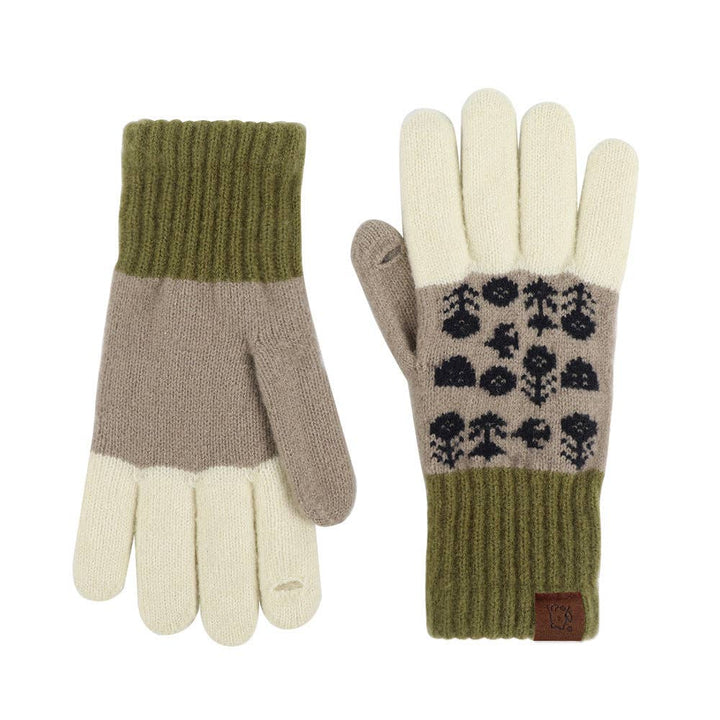 Vintage Jacquard Touch Screen Gloves - Khaki
