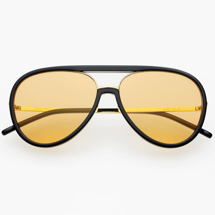 FREYRS Eyewear - Shay (NEW) Unisex Aviator Sunglasses: Black / Soft Amber