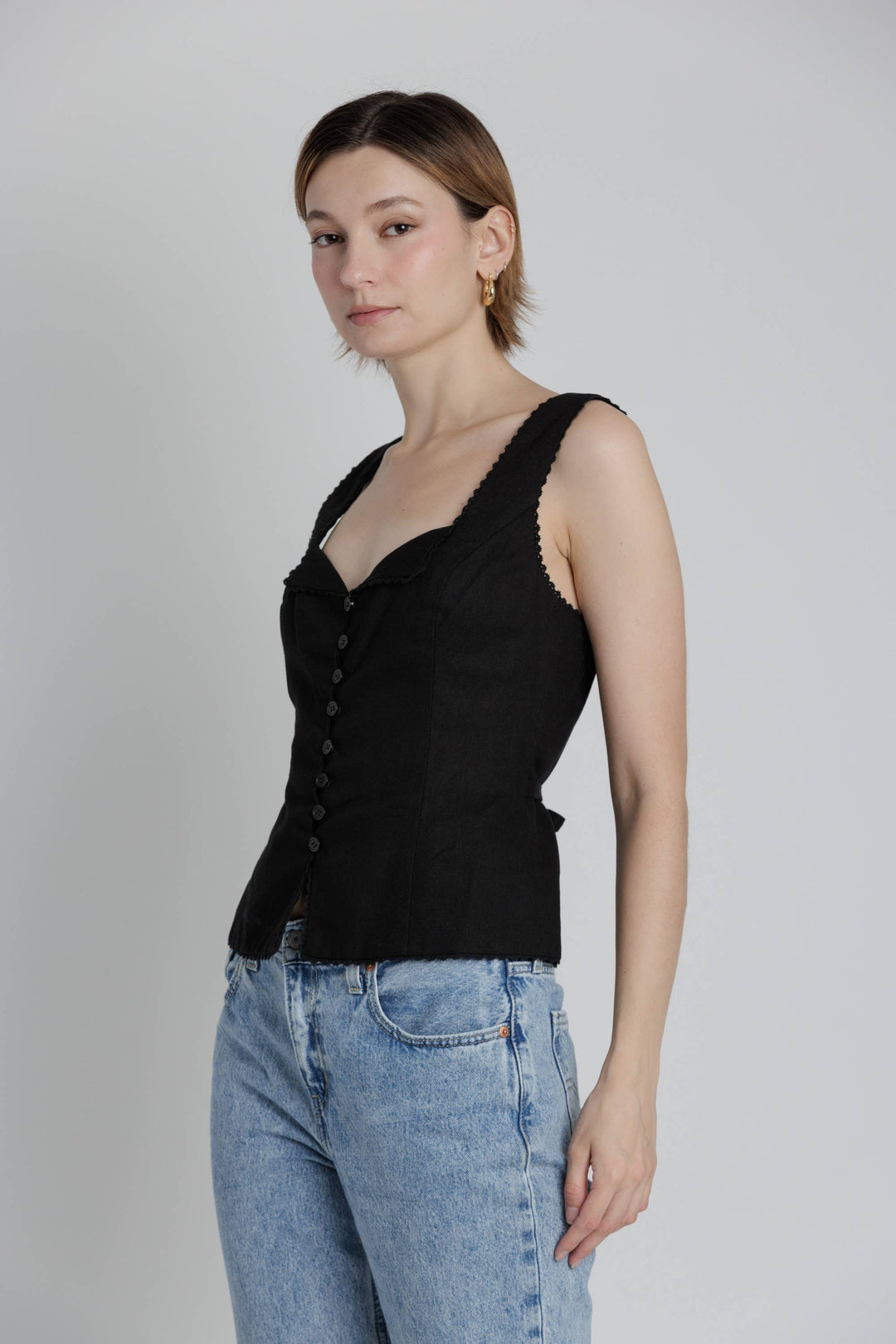 Aria Lace Trim Linen Top