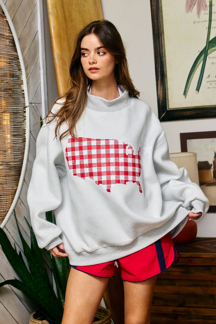 Reversible Gingham USA Map/USA Reversible Mockneck Sweatshirt
