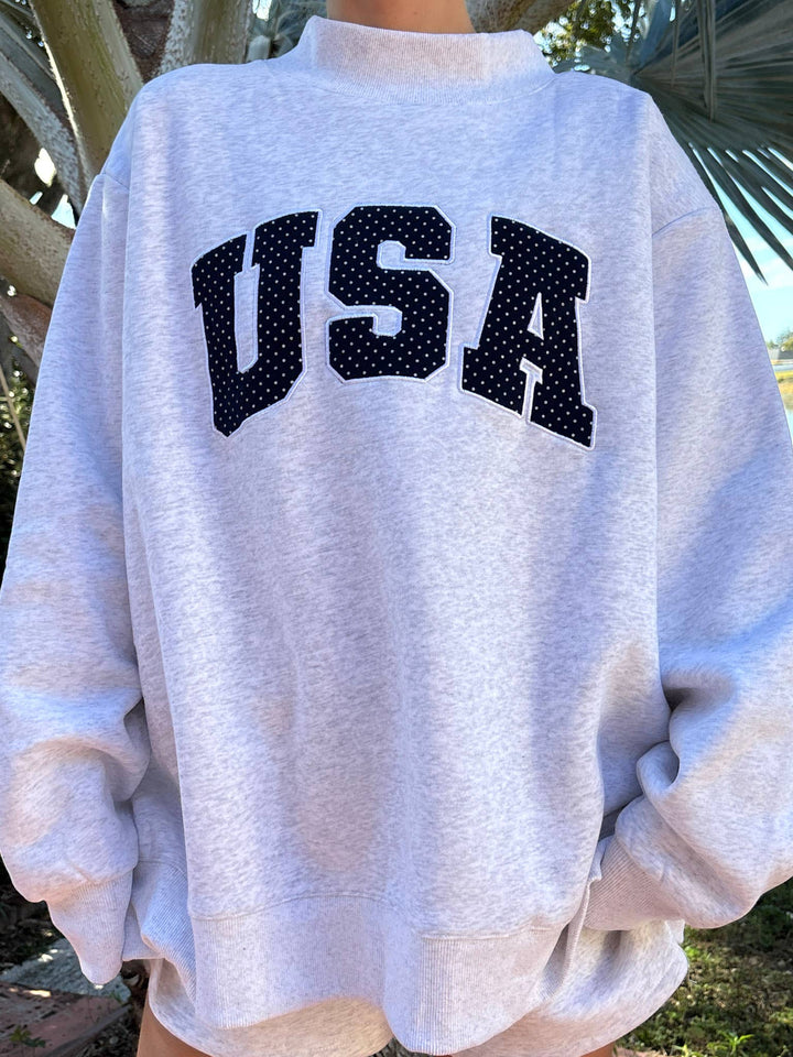 Navy Polka Dot USA Mockneck