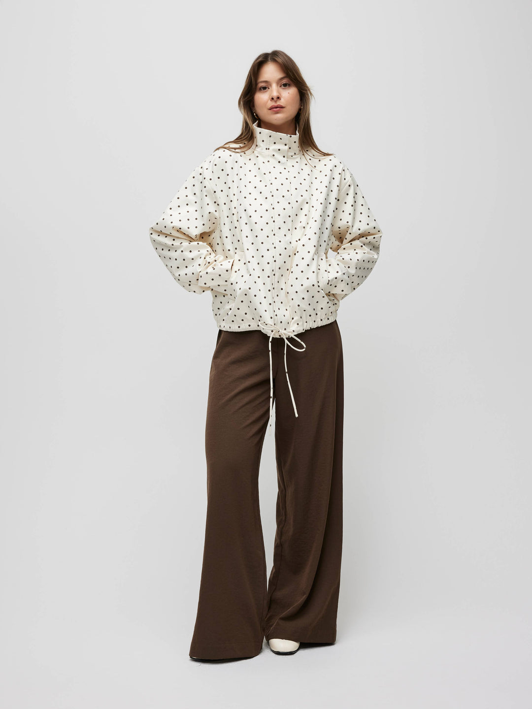 Sienna Jacket | Polka Dot Funnel Neck Bomber Jacket