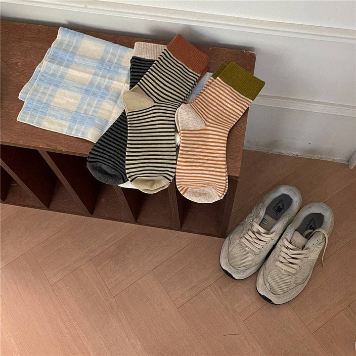 Striped Slouch Crew Socks - Beige