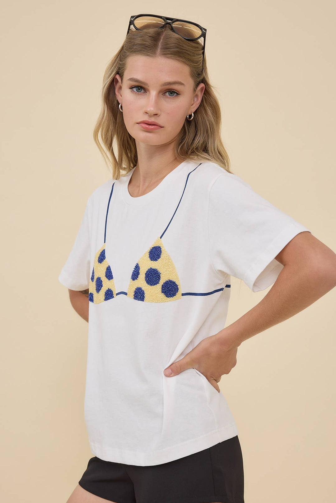 Caviar Bead Polka Dot Bikini Tee