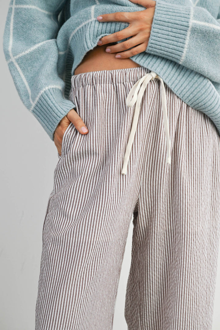 Finch Stripe Drawstring Pants - Brown