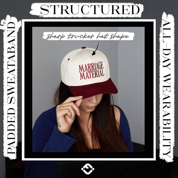Marriage Material Hat - Burgundy/Beige