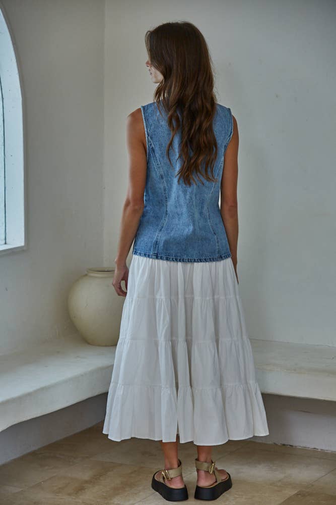 Durham Denim Button Down Vest Top