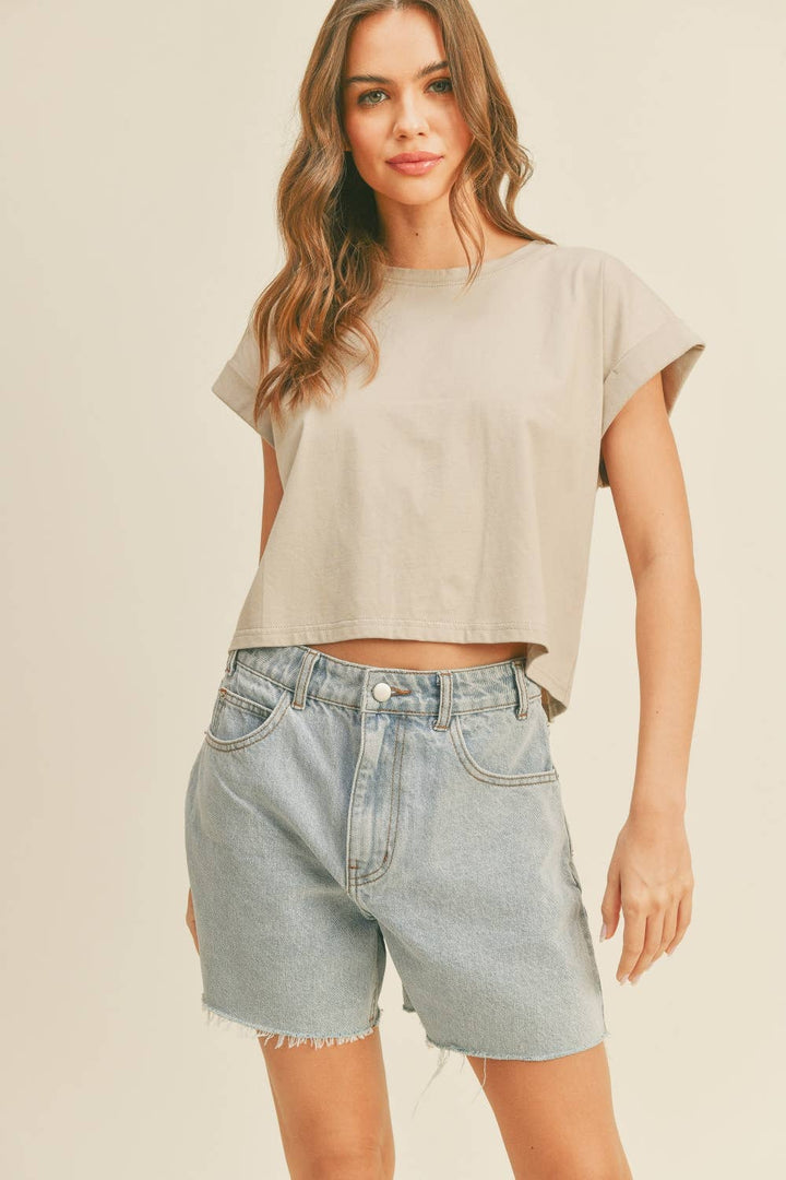 Crystal Cuffed Sleeve Tee