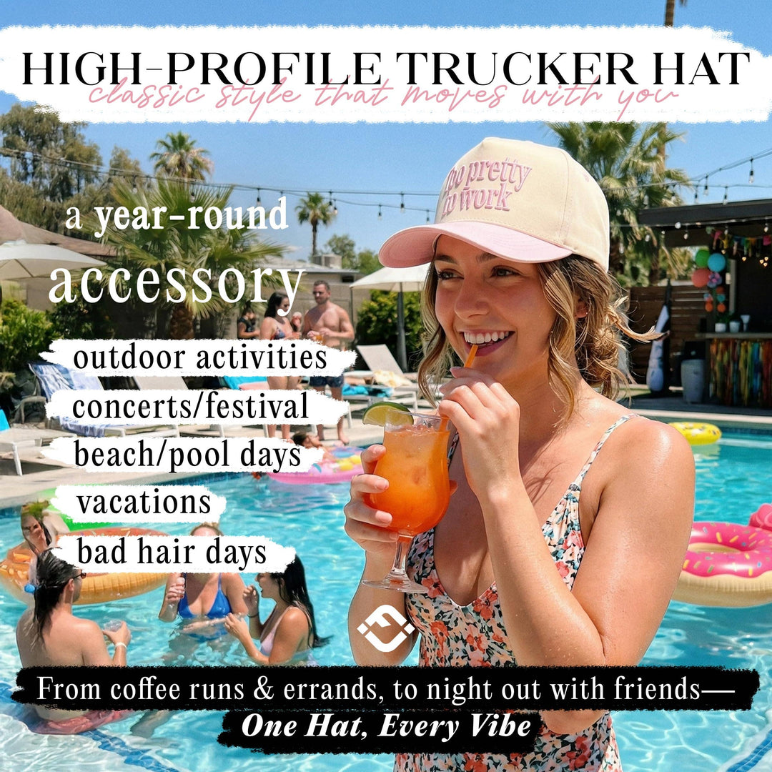 Too Pretty to Work Hat -  Pink/Beige
