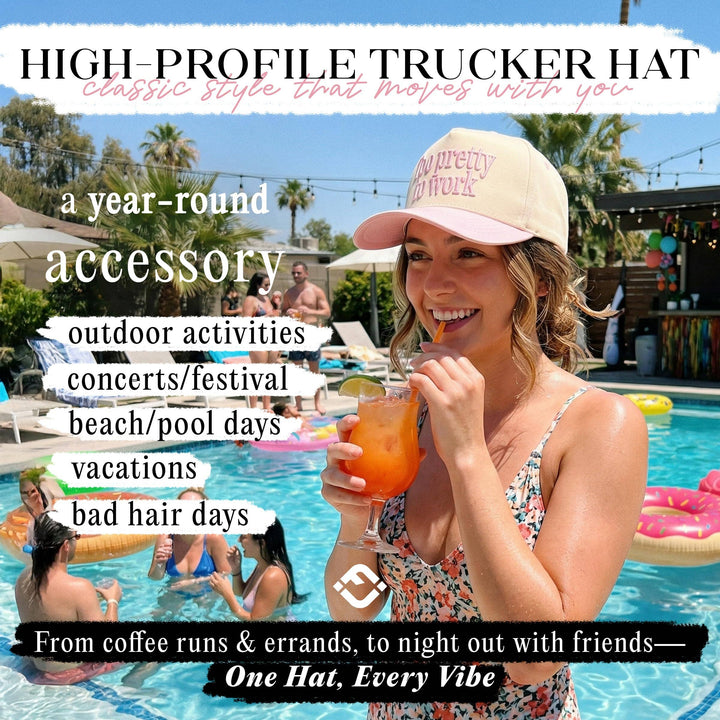 Too Pretty to Work Hat -  Pink/Beige