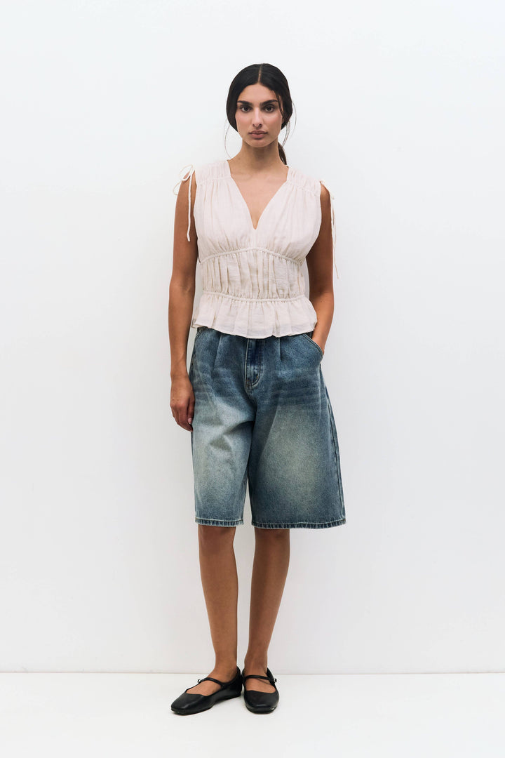 Cleo Top | Gathered Sleeveless Blouse