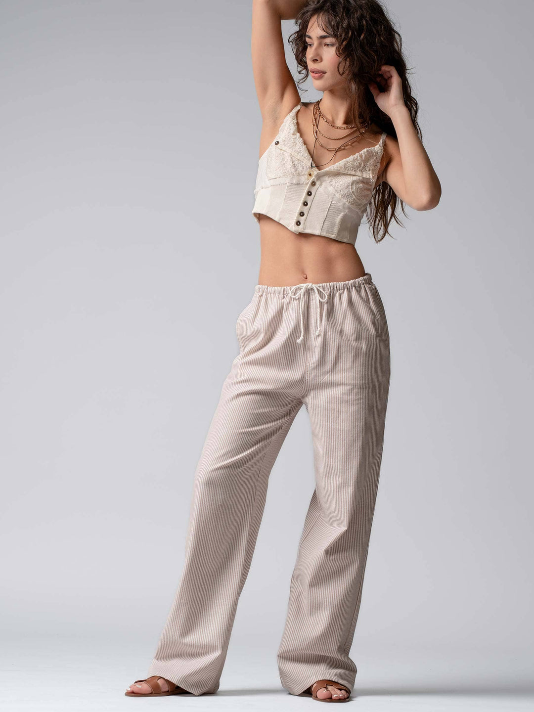 Sarina Pinstripe Drawstring Wide Leg Lounge Pants