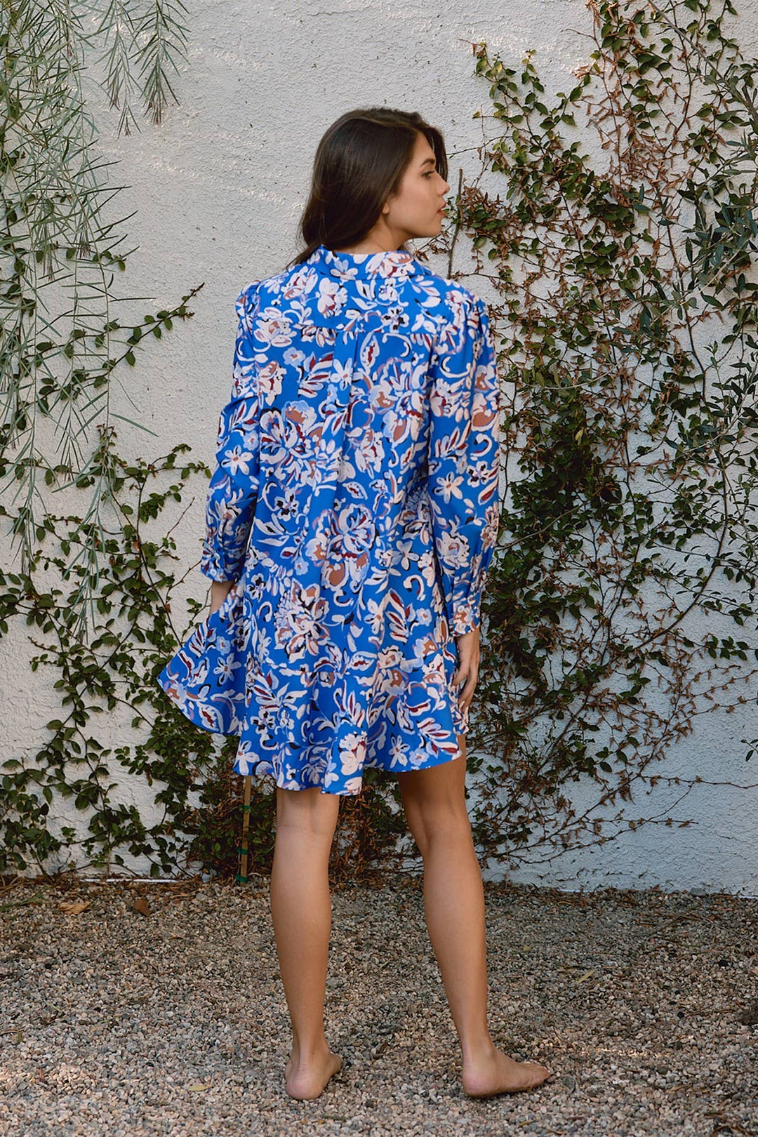 Blue Botanical Shirt Dress