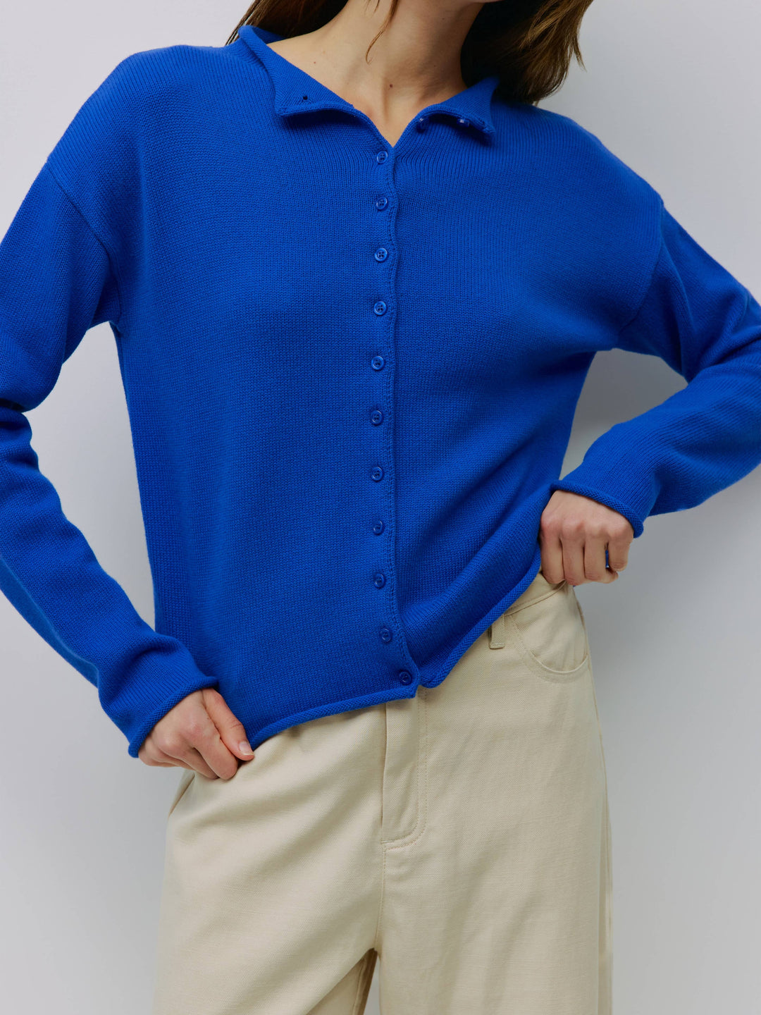 Marlo Cardigan Roll Hem Button-Down Cardigan