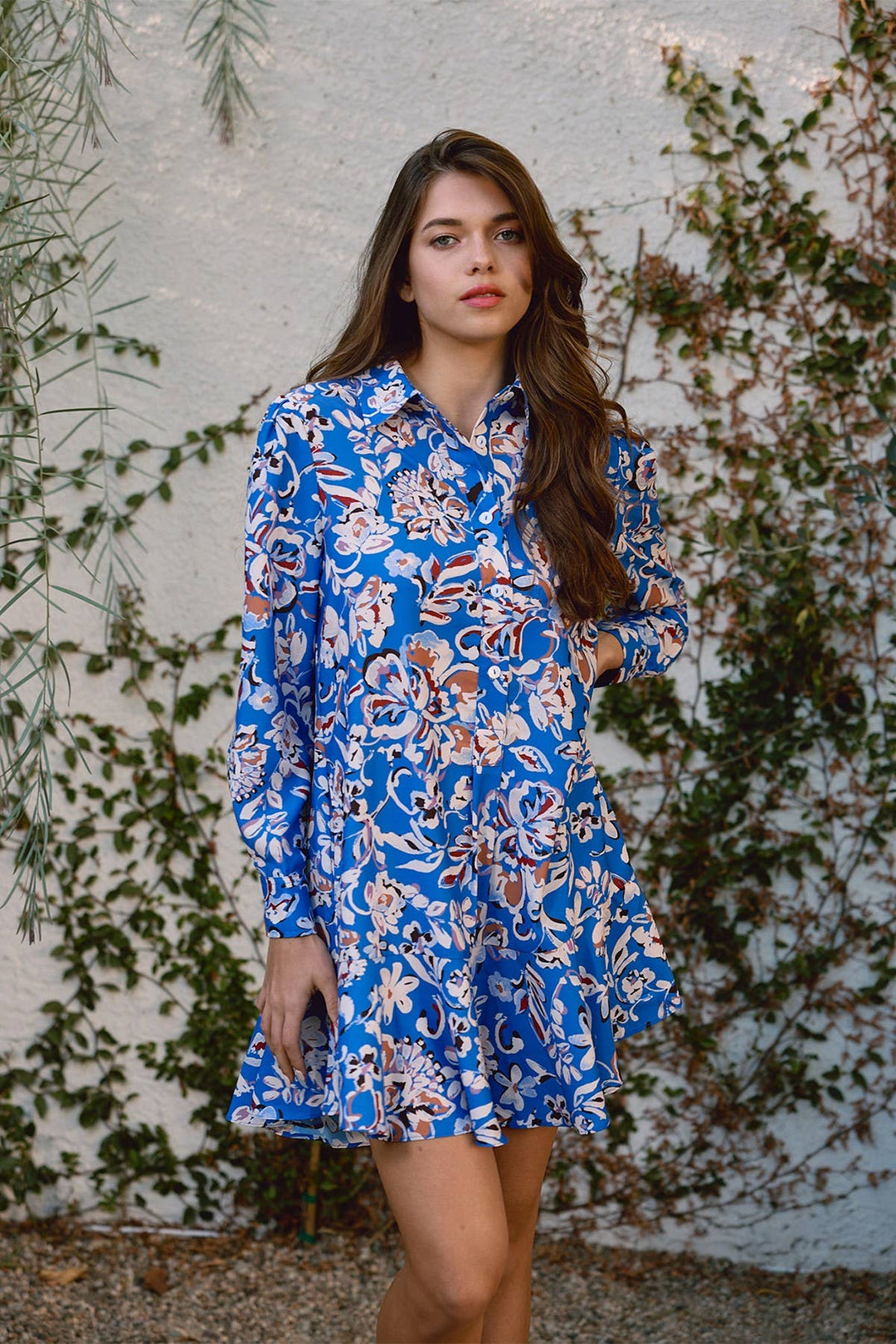 Blue Botanical Shirt Dress
