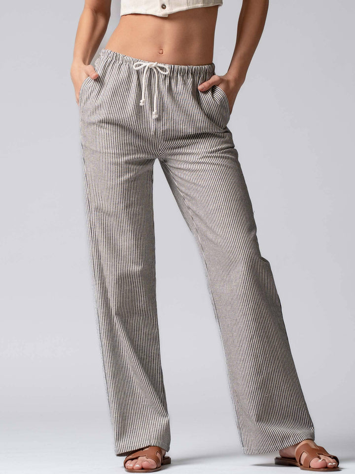 Sarina Pinstripe Drawstring Wide Leg Lounge Pants