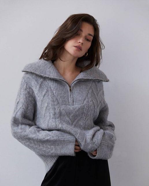 Mary-Ann Front Zip Cable Sweater