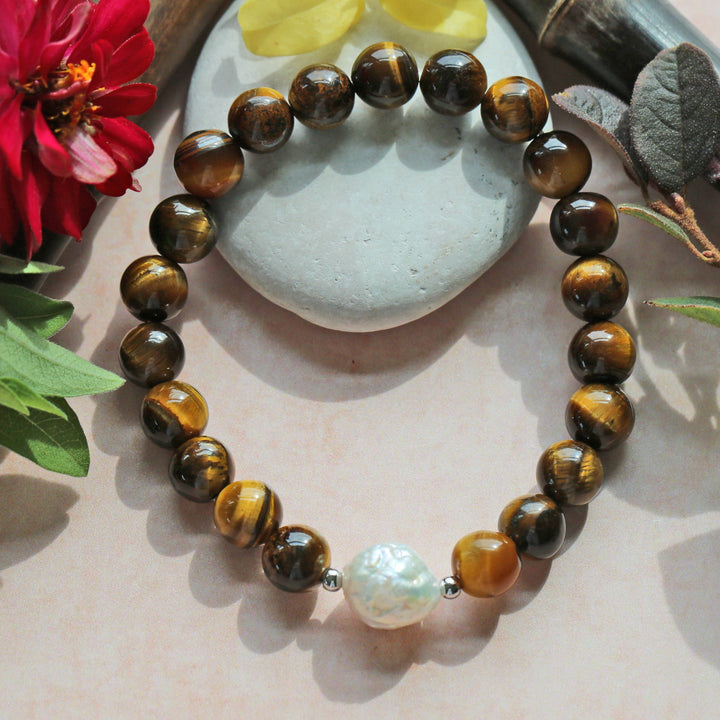 Baroque Pearl & TIgers Eye Bracelet