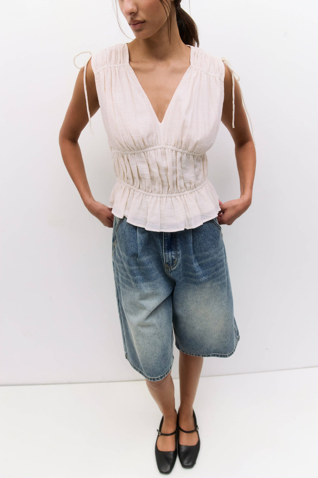 Cleo Top | Gathered Sleeveless Blouse