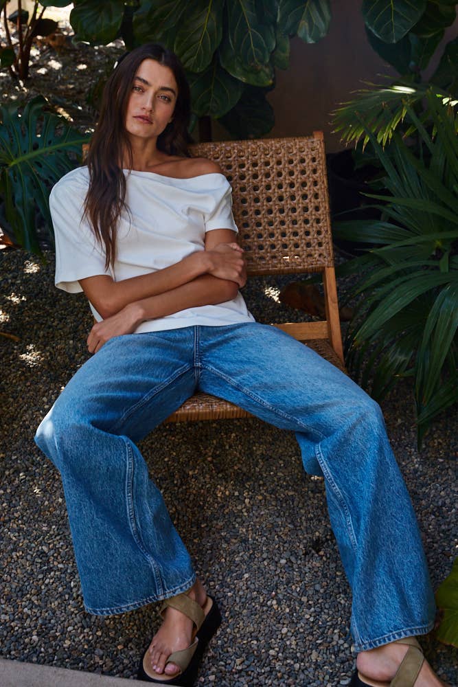 Fanning Off Shoulder Pintuck Tee