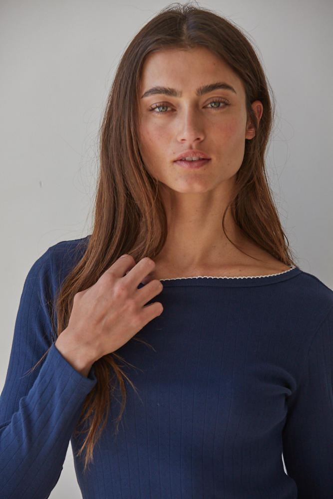 Cleo Pointelle Ribbed Knit Longsleeve