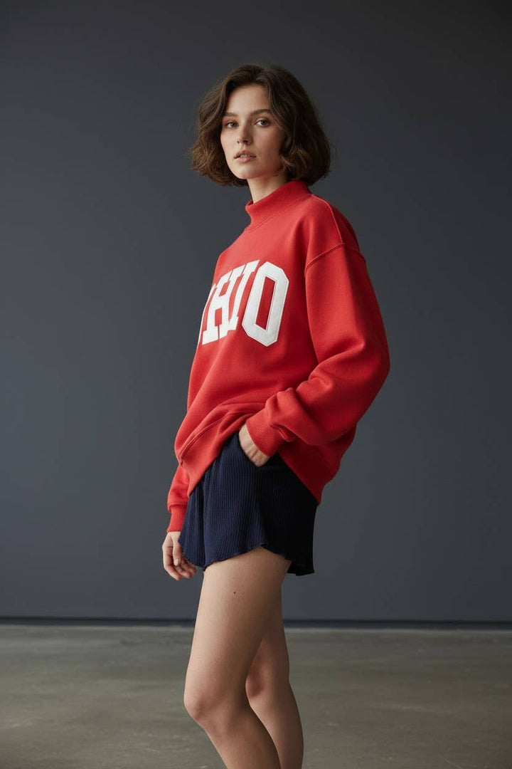 Red OHIO Embroidered Mockneck