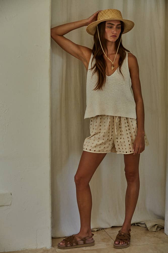 Katrina Cotton V-Neck Knit Tank - Ivory