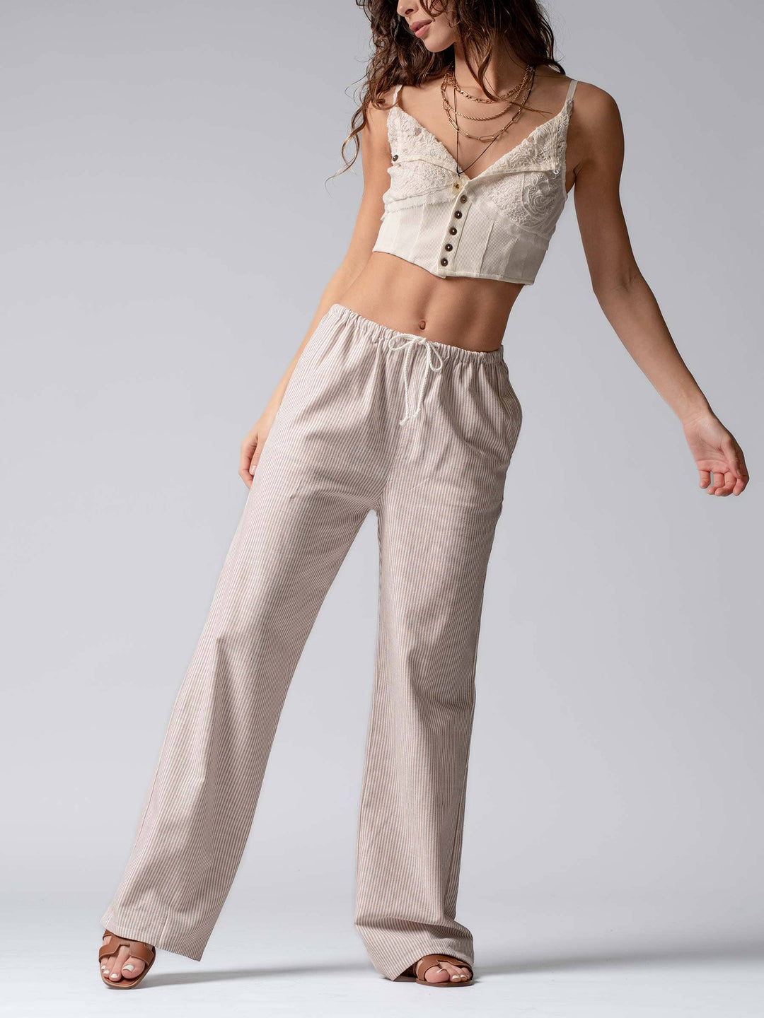 Sarina Pinstripe Drawstring Wide Leg Lounge Pants