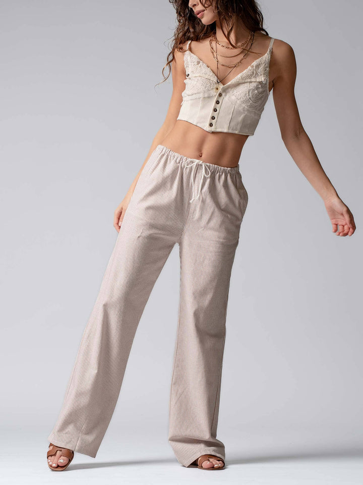 Sarina Pinstripe Drawstring Wide Leg Lounge Pants