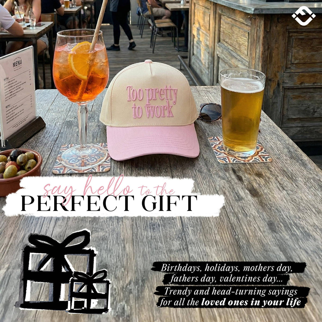 Too Pretty to Work Hat -  Pink/Beige