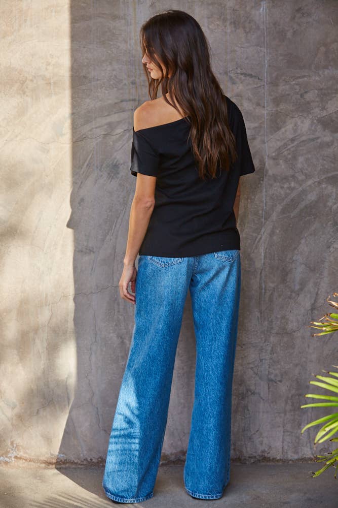 Fanning Off Shoulder Pintuck Tee