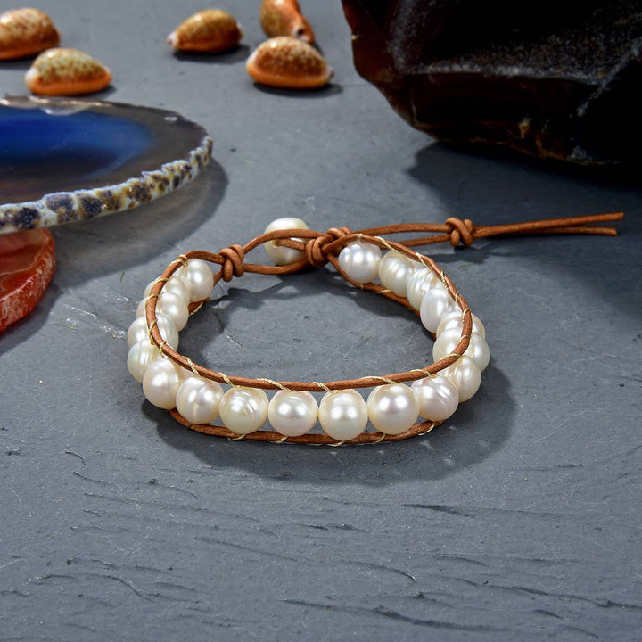 Fresh Water Pearl and Leather Bracelet