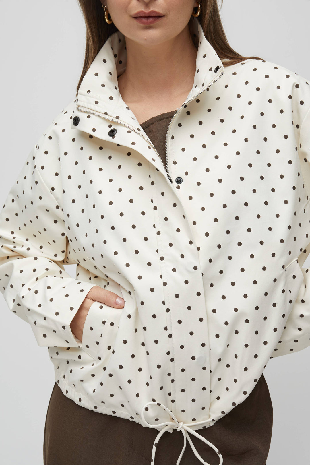 Sienna Jacket | Polka Dot Funnel Neck Bomber Jacket