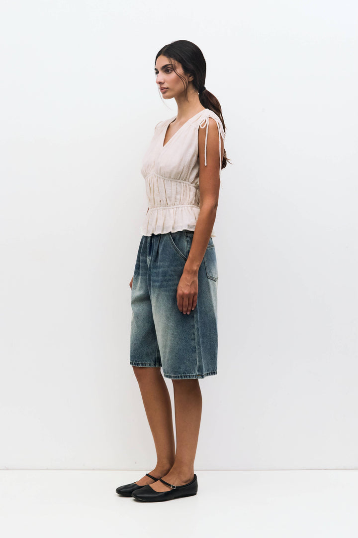 Cleo Top | Gathered Sleeveless Blouse