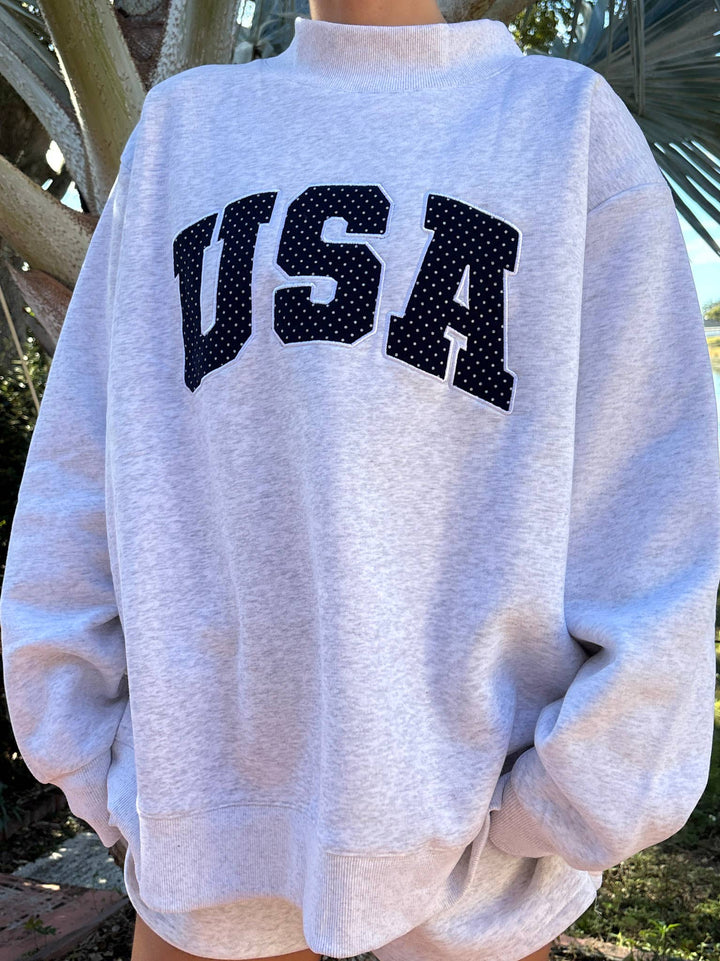 Navy Polka Dot USA Mockneck