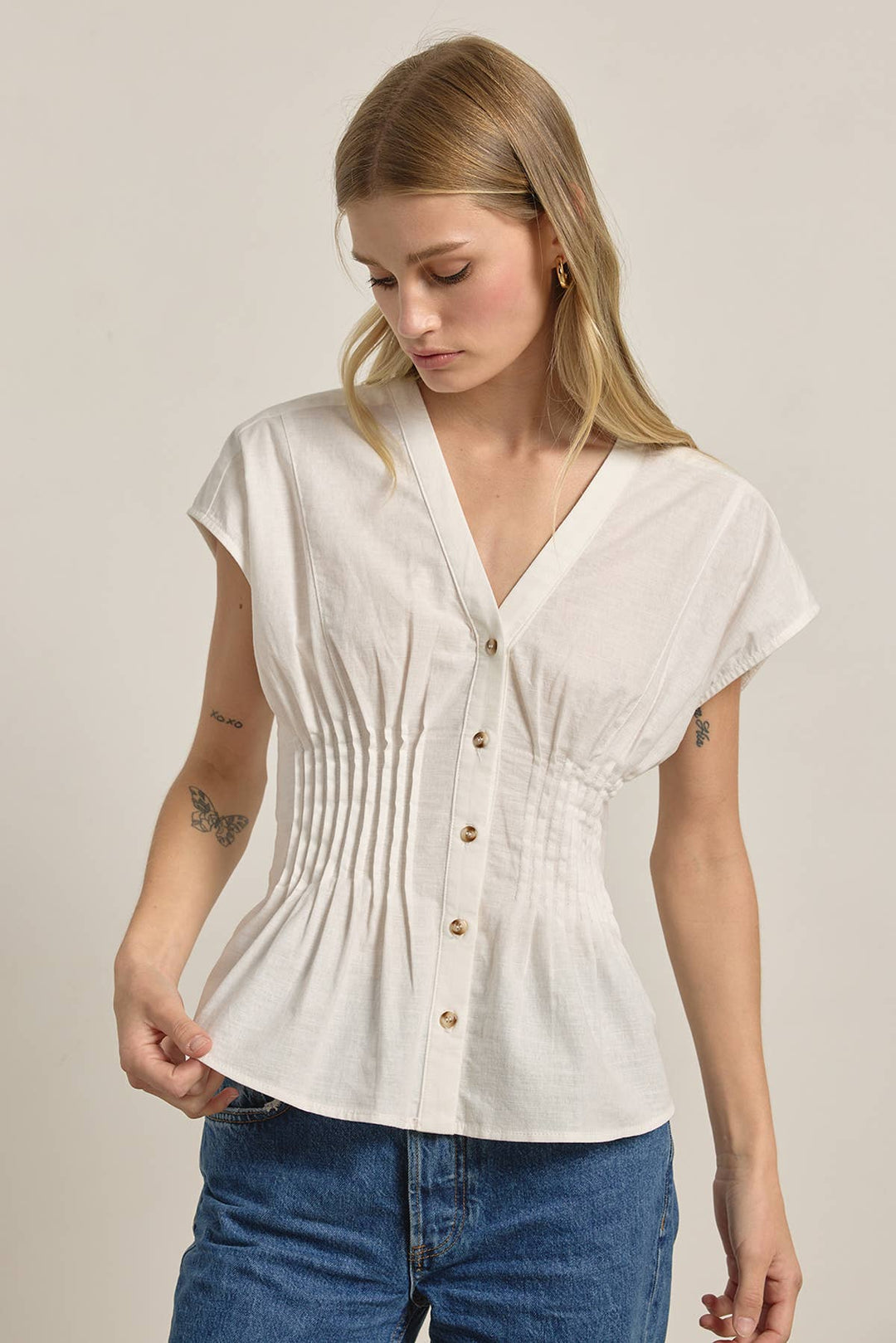 Layla Pleated Waist Cotton Blouse