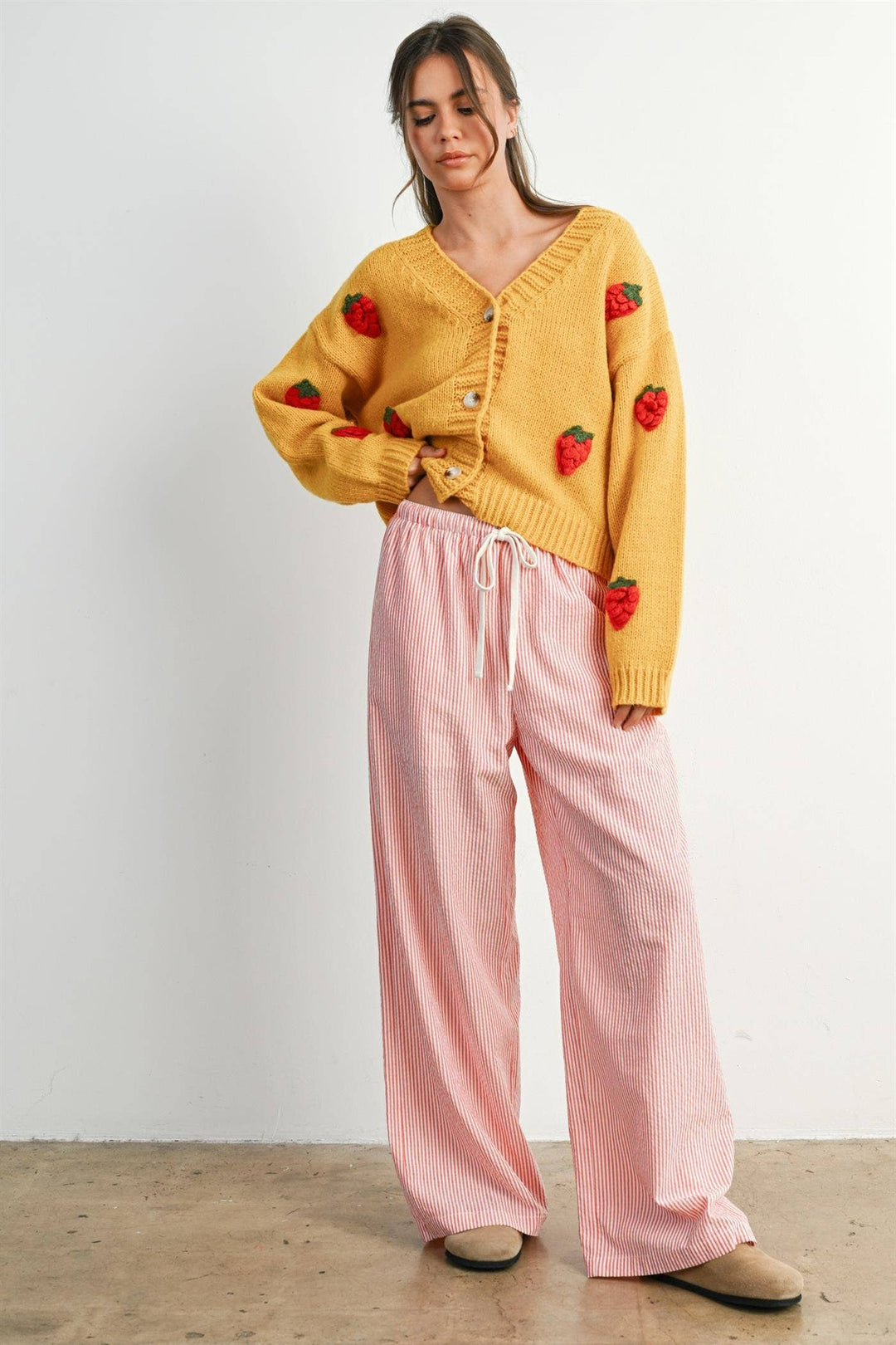 Finch Stripe Drawstring Pants - Red