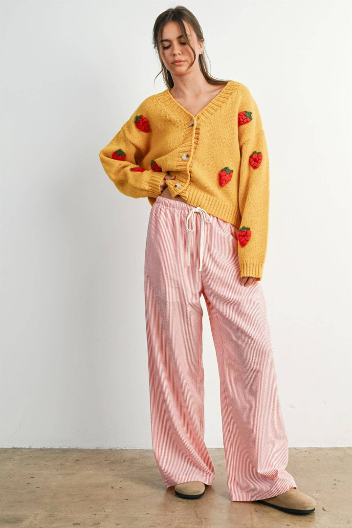 Finch Stripe Drawstring Pants - Red