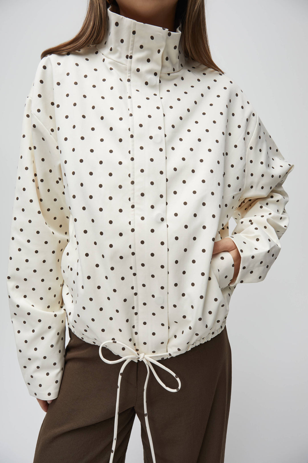 Sienna Jacket | Polka Dot Funnel Neck Bomber Jacket