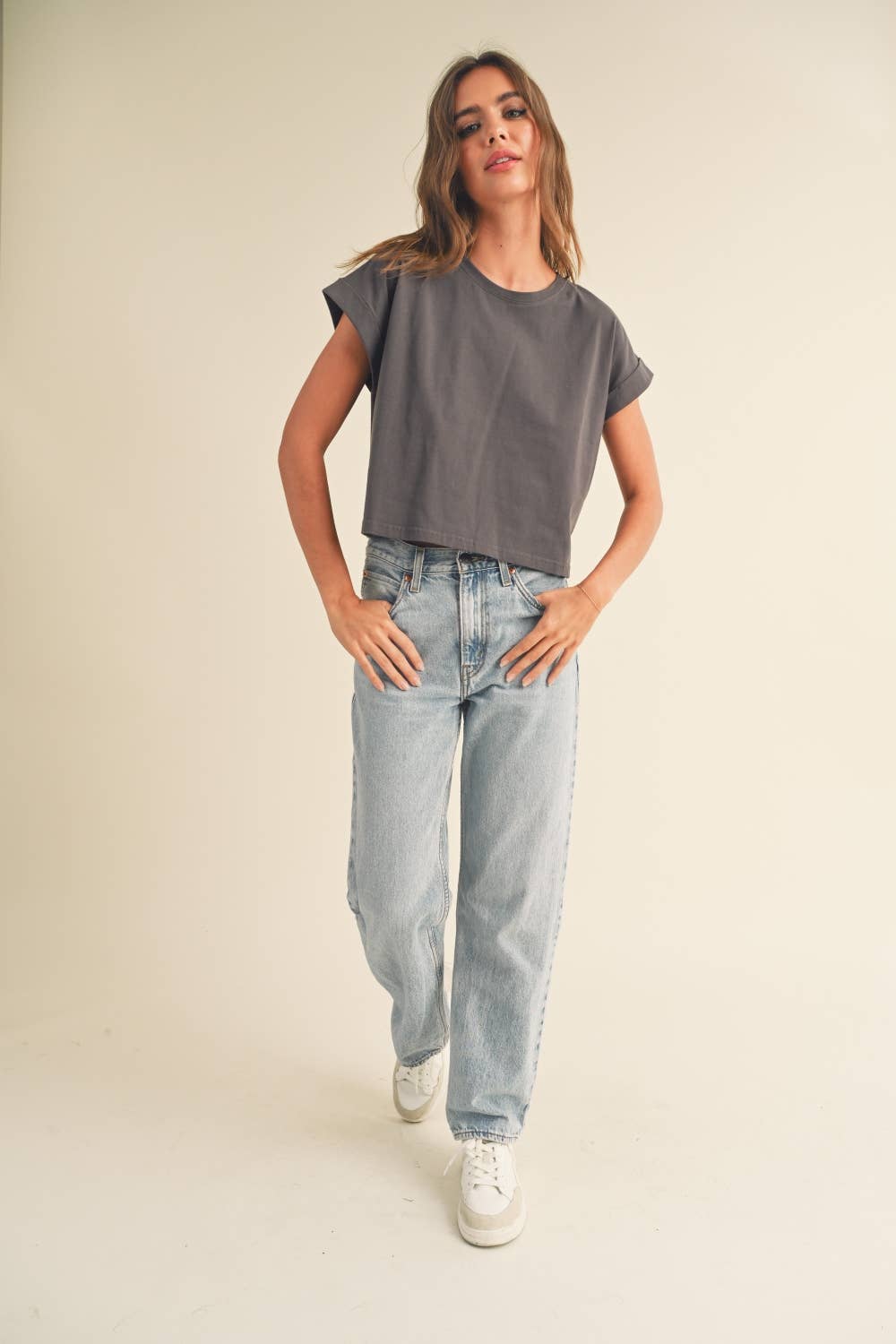 Crystal Cuffed Sleeve Tee