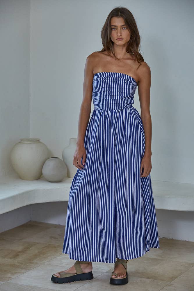 Jimmy Striped Strapless Midi Dress