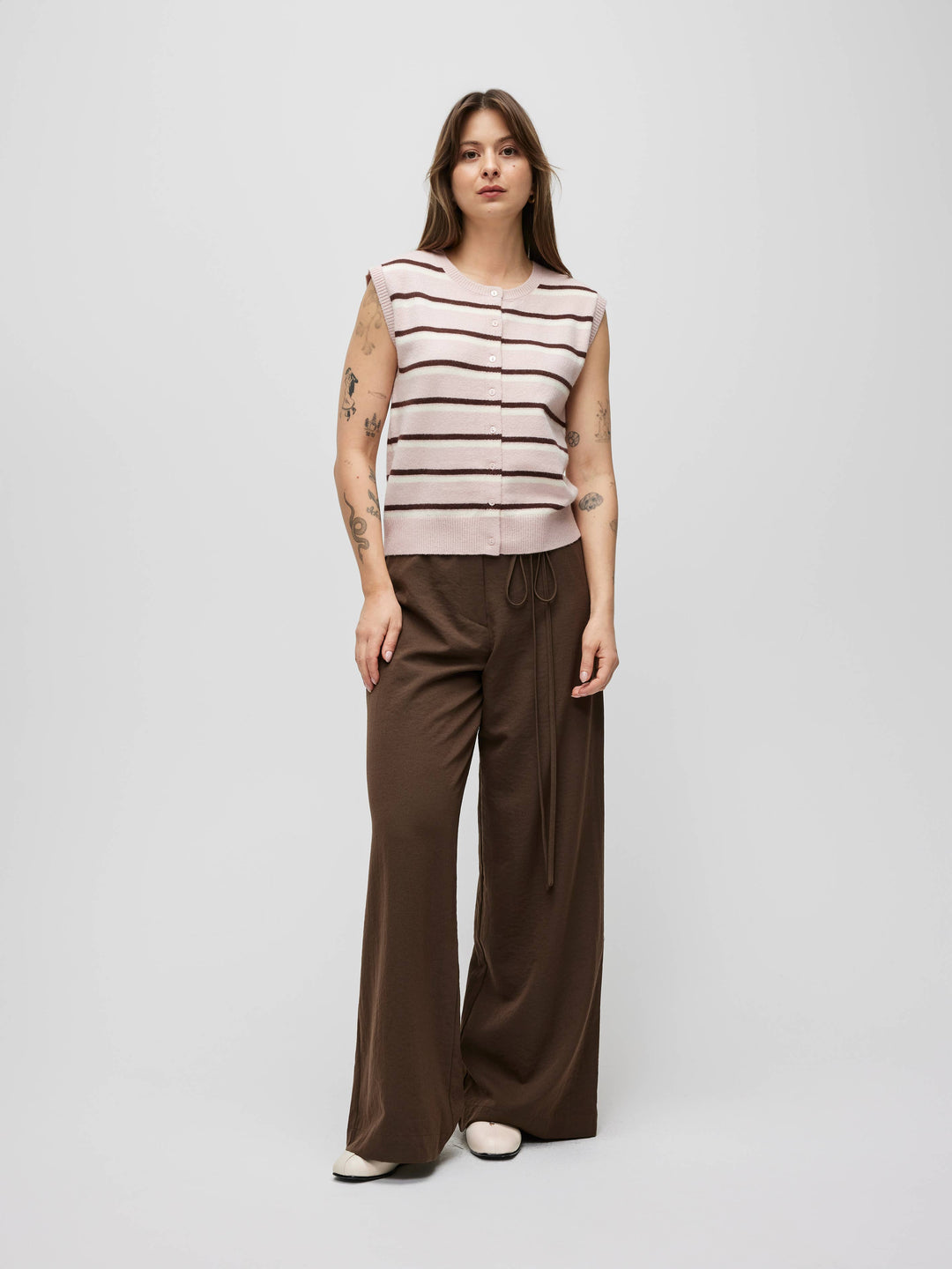 Emory Striped Sleeveless Cardigan