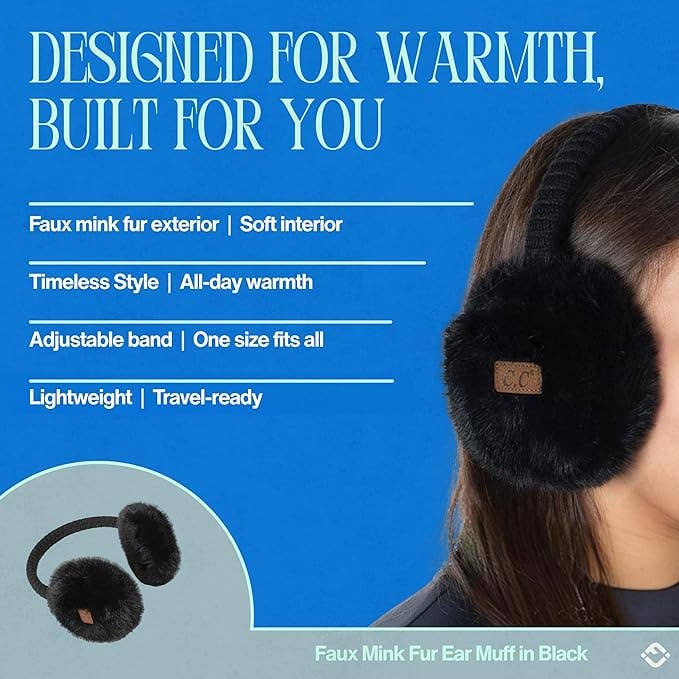Faux Mink Adjustable Earmuffs - Black