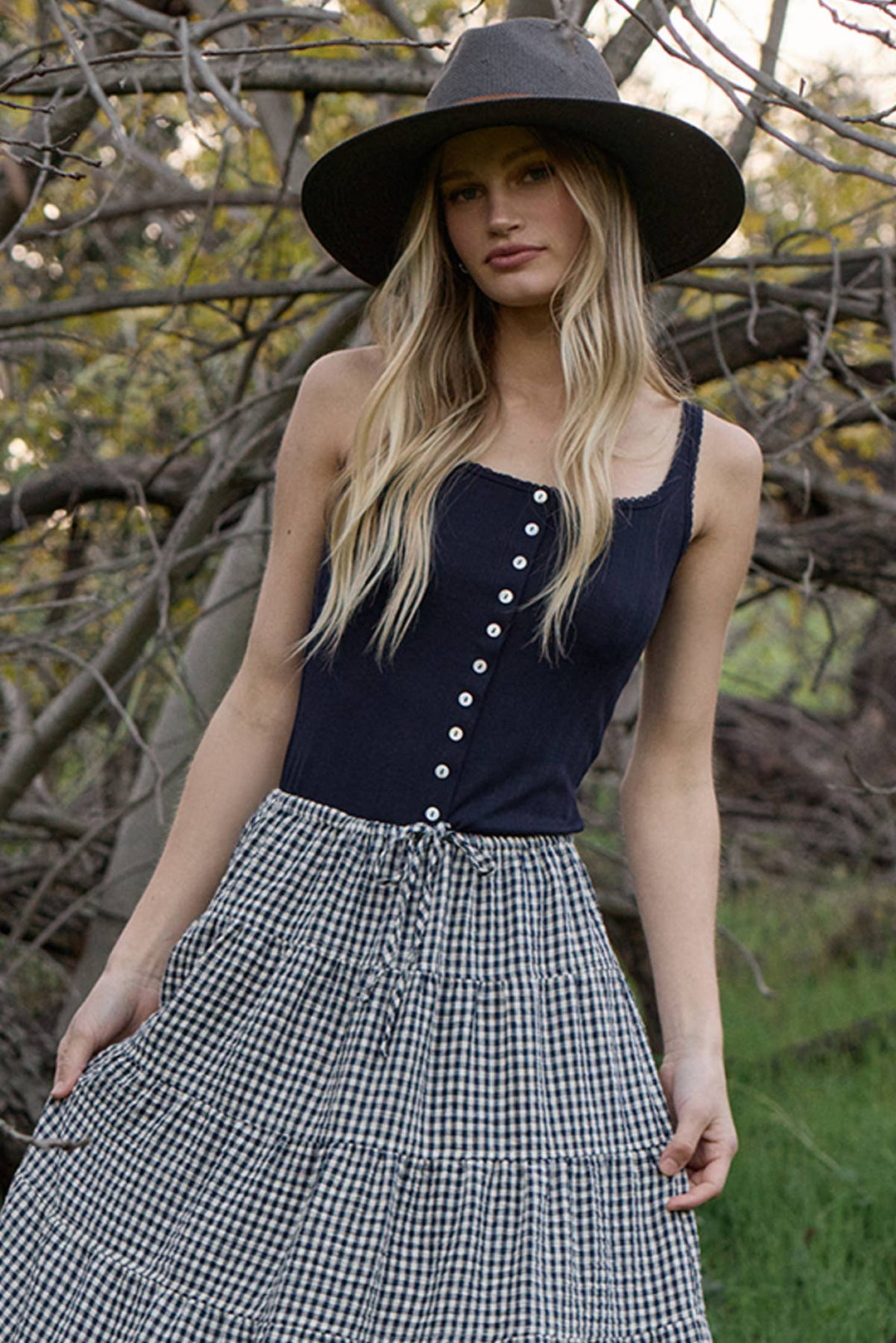 Marina Pointelle Button Front Tank