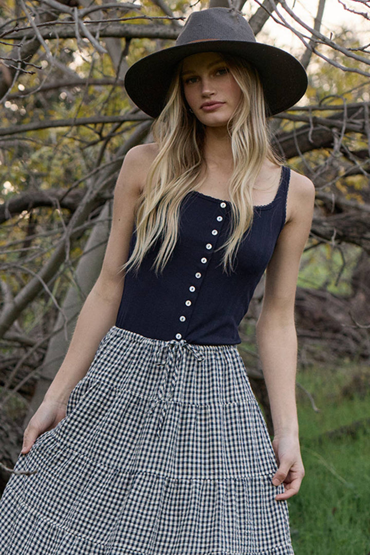 Marina Pointelle Button Front Tank