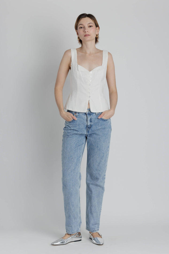 Aria Lace Trim Linen Top